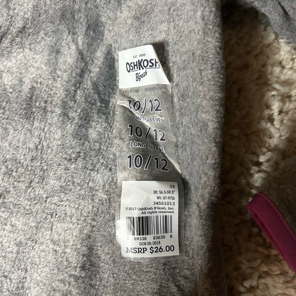 OshKosh B'gosh Kids 10/12 Gray Jacket with Purple Trim NWT - Picture 4 of 6